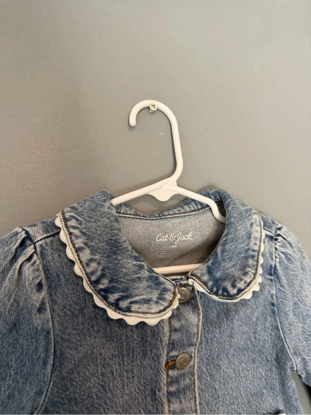 Cat & Jack Light Blue Denim Jacket with Ruffled Peter Pan Collar